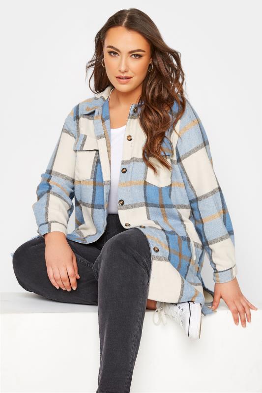 LIMITED COLLECTION Plus Size Blue Checked Shacket | Yours Clothing 4
